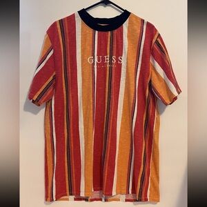 Guess Shirt Men’s Medium Multicolor Striped Streetwear Short Sleeve Crew Vintage